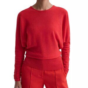 REISS Red Lisa Crewneck Ruched Sleeve Wool Cashmere Sweater Size S